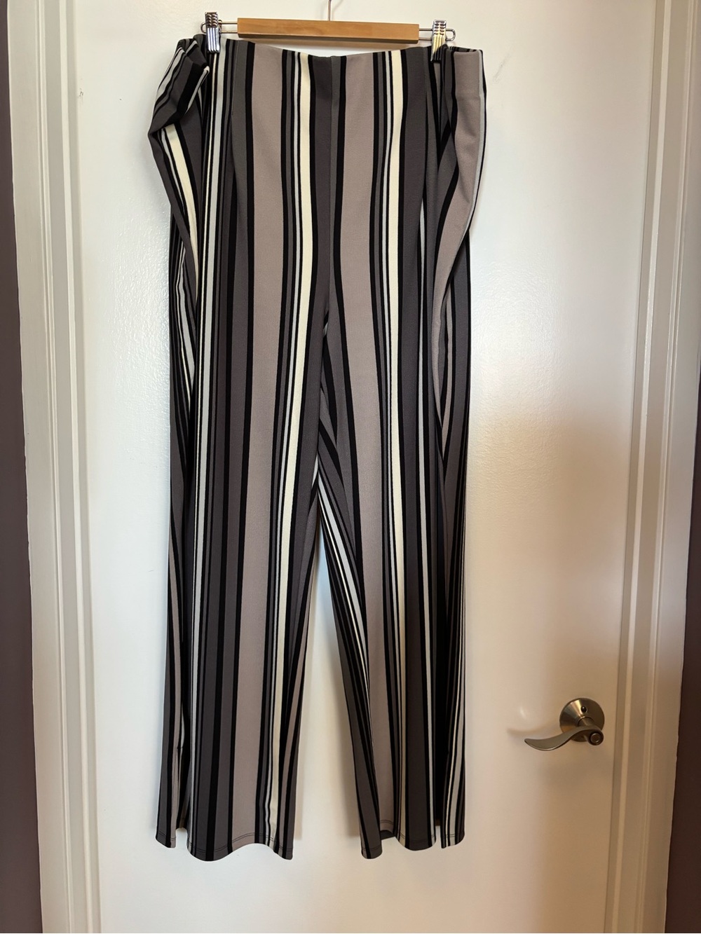 Striped Wide-Leg Women's Pants - Black, Taupe & Cream